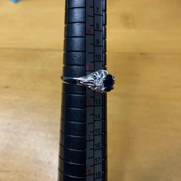 Platinum Sapphire & Diamond Cocktail Ring Size 5 Total Carat Weight 0.38 - Picture 11 of 16